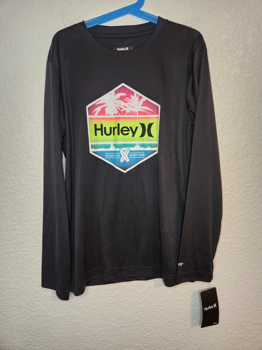 Hurley Long Sleeve Dri-Fit UPF 50+ Shirt Black Boy's Size 10 12 Swim Top Rash